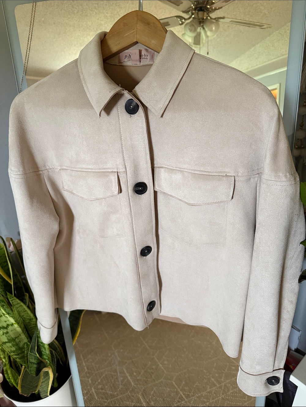 Philosophy Soft Cream Button-Front Suede Jacket